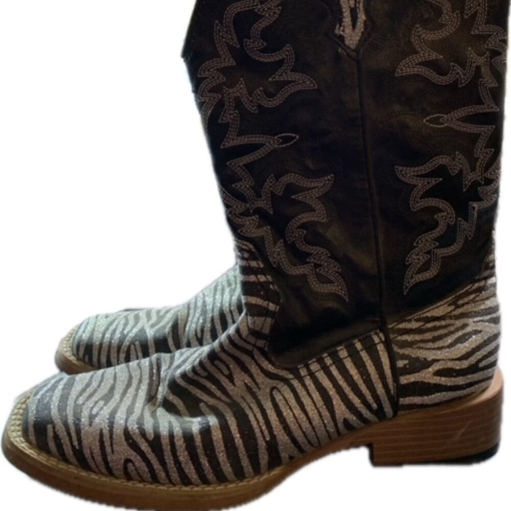 Roper Women's Size 6 Black Silver Square Toe Western Boots - Picture 5 of 8